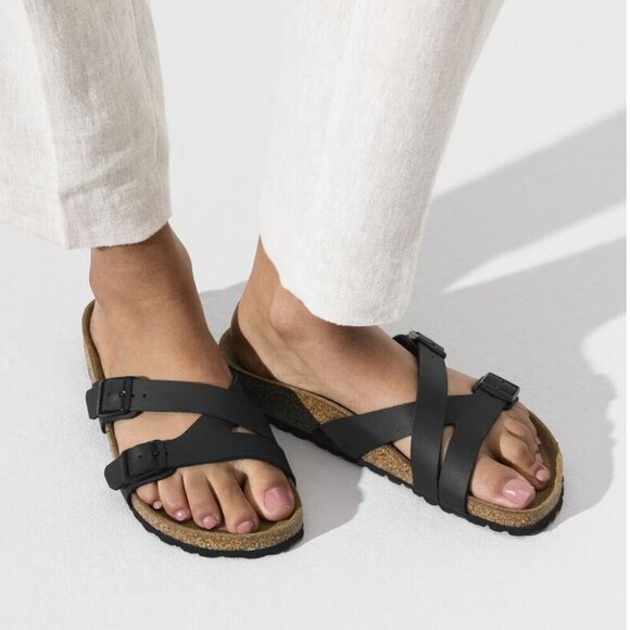Birkenstock Black Yao Birko-Flor Comfort Slip On Sandals - Picture 1 of 7